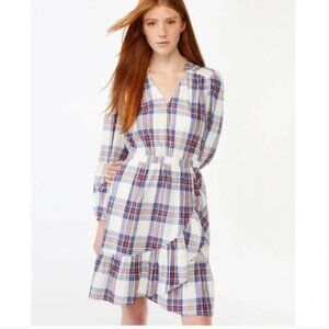 NWT Free Assembly Blue and White Plaid Faux Wrap Dress